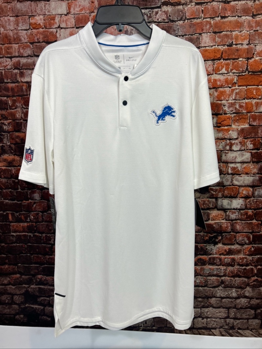 NFL White Polo with Blue Detroit Lions Logo 2A